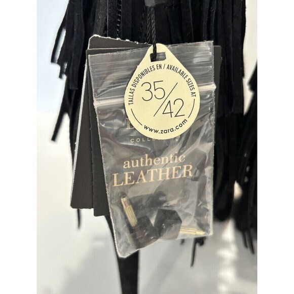 ZARA WOMENS BLACK LEATHER SUEDE FRINGED HIGH HEEL ANKLE BOOTS SZ 38 US 7.5 - Picture 10 of 13